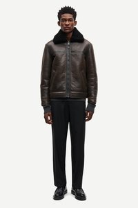 Samsøe Samsøe Δερμάτινο μπουφάν - dark brown crackled