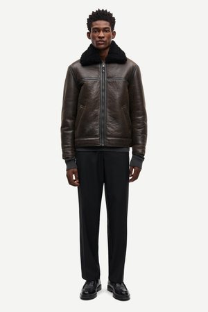 Samsøe Samsøe Δερμάτινο μπουφάν - dark brown crackled