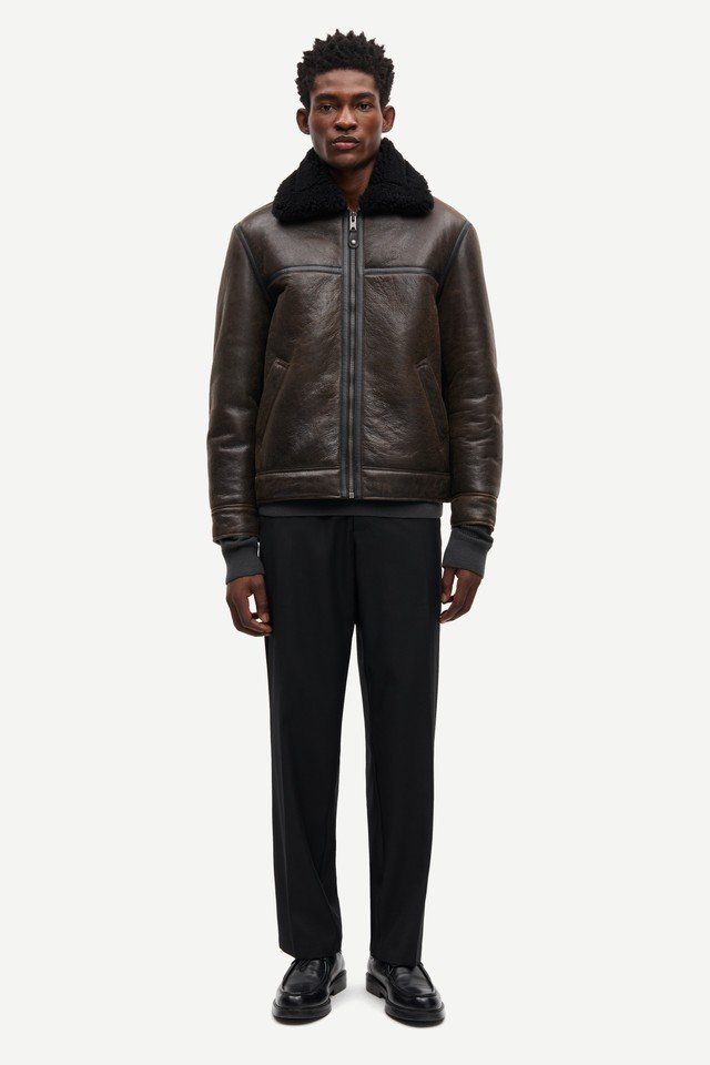 Samsøe Samsøe Δερμάτινο μπουφάν - dark brown crackled