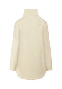 Fleece trui in off-white kleur, voorzien van een hoge kraag, lange mouwen en een gestructureerd oppervlak. Geen zichtbare hardware of accenten.