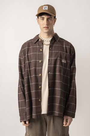 Kaotiko MILTON CHECKED UNISEX - Bluza s gumbima - brown
