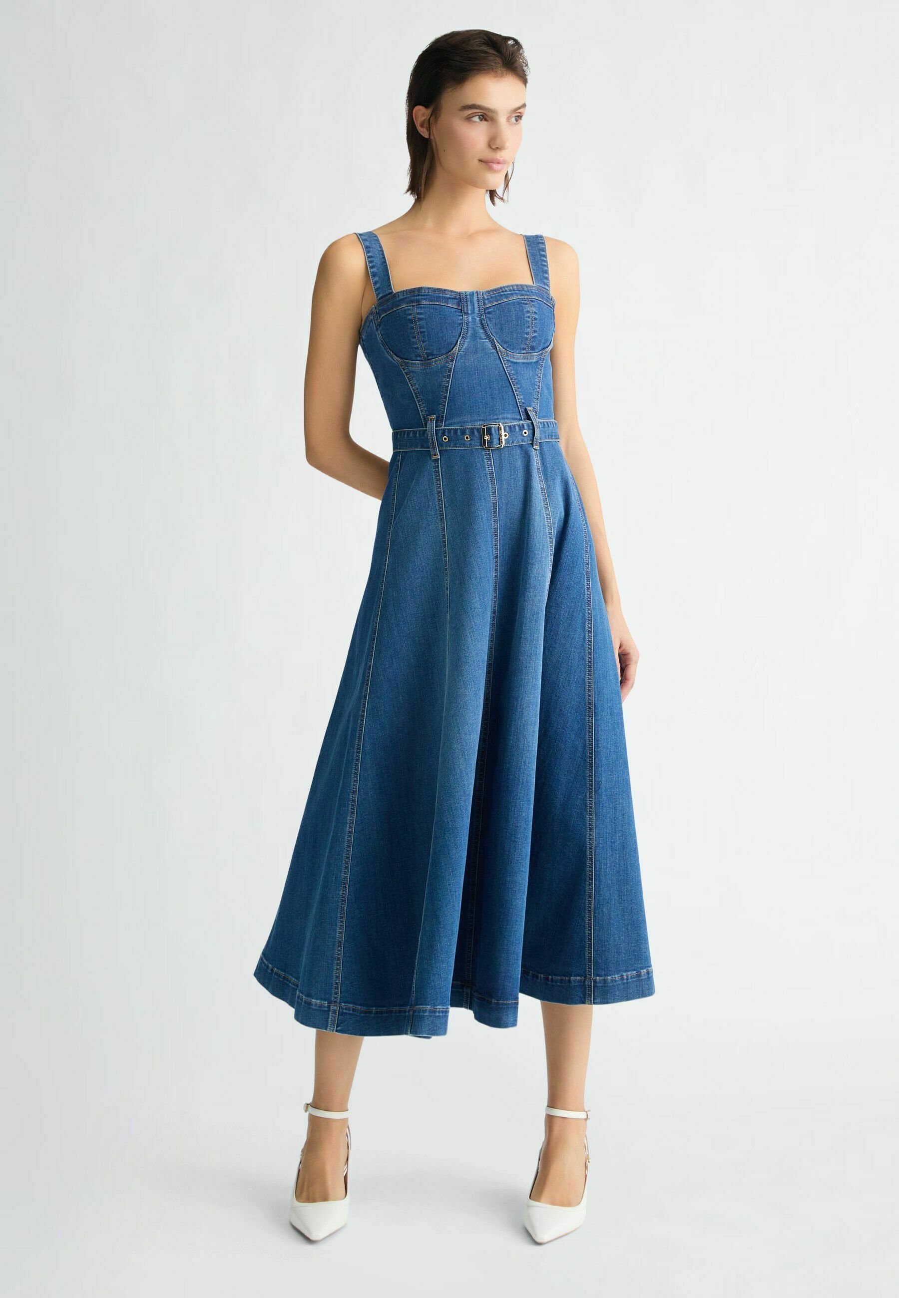 ワンピース LIU JO DENIM DRESS Denim dress with halter neckline brand LIU JO