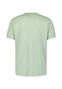 Lichtgroene T-shirt met korte mouwen, gemaakt van zachte stof. Heeft een ronde halslijn en een eenvoudig, onversierd ontwerp met een gladde textuur.