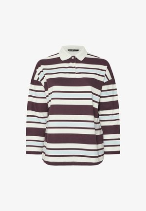 Polo a maniche lunghe a righe bordeaux e bianche con colletto a punta e patta con bottoni. Realizzato in un tessuto morbido con una vestibilità comoda.