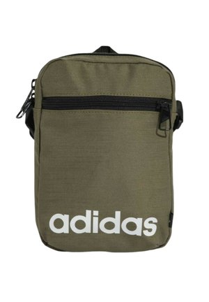 Compatta borsa a tracolla Adidas verde oliva con tasca con zip nera e logo bianco sul davanti, progettata per un uso casual.
