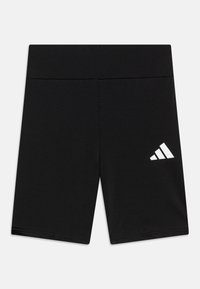 Mustad mustad lühikesed püksid, mis on valmistatud venivast materjalist, laia vöökoha ja valge adidas logo sisemise paremal jalal.