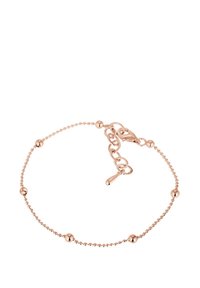 Armband i roséguld med en kedja av små pärlor och större runda detaljer, med en kräftklorlåsfunktion och justerbar längd.