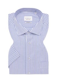Blauw-wit gestreept overhemd met een klassieke kraag, knopenlijst en een borstzak. Gemaakt van gladde stof met een egale textuur.