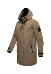 Beidzis parka jakas ar kapuci, ar melniem rāvējslēdzēja kabatām, elastīgiem aproču detaļām un uzšūtu uzpleca uz kreisā roka. Izgatavota no izturīga materiāla.