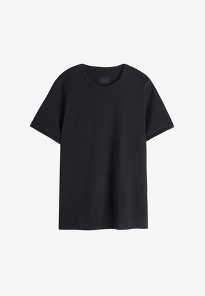 Zwarte katoenen t-shirt met een klassieke ronde hals, korte mouwen en een ontspannen pasvorm. De stof heeft een zachte textuur en minimale naaddetails.