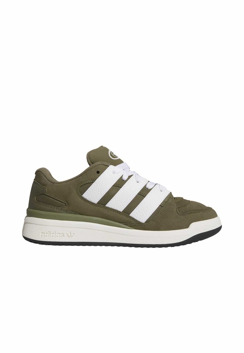 Green suede sneakers with white leather stripes and laces. Features a textured tongue and rubber sole with black bottom. Brand logo on side.