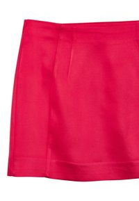 Gonna rosa brillante realizzata in tessuto liscio, con un design sartoriale che presenta pieghe sottili e orlo dritto nella parte inferiore.