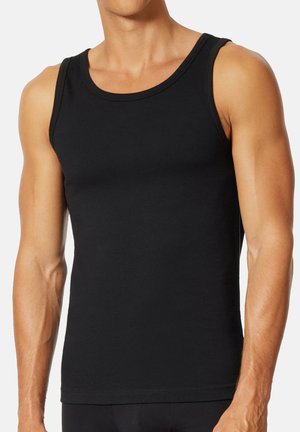 Musta ilmanhiha tank top, joka on valmistettu puuvillasekoitemateriaalista. Siinä on pyöreä pääntie ja tiukka muotoilu, sileä pinta, eikä siinä ole näkyviä kuvioita.