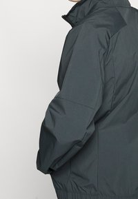 Grijze, lichtgewicht jas met een hoge kraag, elastische boorden en een cinched taille. Glad oppervlak met minimale naden en een moderne pasvorm.