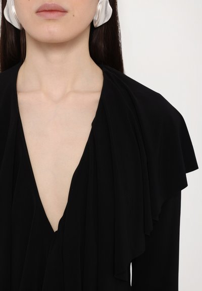 Norma Kamali LONG SLEEVE DEEP RUFFLE CATSUIT FOOTIE - Mono - black