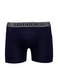 Boxer shorts para hombres en color azul marino con una cinturilla elástica gris que presenta el texto "LINDBERGH". El material es suave con un diseño ajustado.