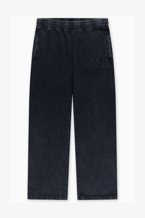 Tumed sinise tooniga dressipüksid elastse vöökohaga, küljetaskutega ja esiküljel reljeefse "FV" logoga. Sile ja pehme tekstuur.