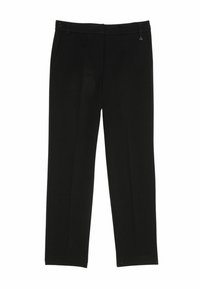 Pantaloni neri realizzati in un tessuto liscio, con design a gamba dritta, tasche laterali e un discreto accento del logo a forma di A sulla vita.