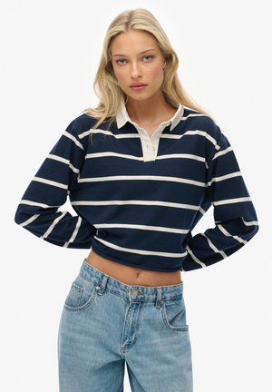 Superdry & Co ATHLETIC ESSENTIALS CROPPED STRIPE RUGBY  - Polo - richest navy ecru stripe