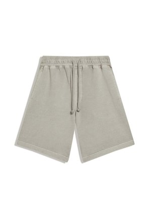 Világosszürke, térdig érő pamut rövidnadrág elasztikus derékrésszel és húzózsinórral, oldalzsebekkel.