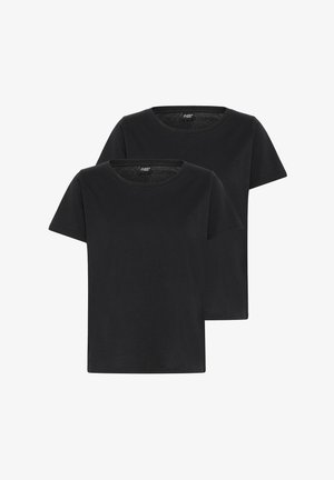 Two black short-sleeve t-shirts made of cotton with a round neckline, featuring a small logo on the chest and a classic fit.