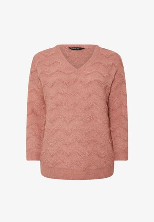 Stofroze gebreide trui met een V-hals, voorzien van een gevarieerd zigzagpatroon, lange mouwen en geribde boorden en onderkant.