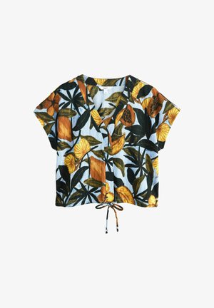 Next, REGULAR FIT - TEXTURED V-NECK TIE FRONT SHORT SLEEVE TOP . - Pluus - blue yellow floral print