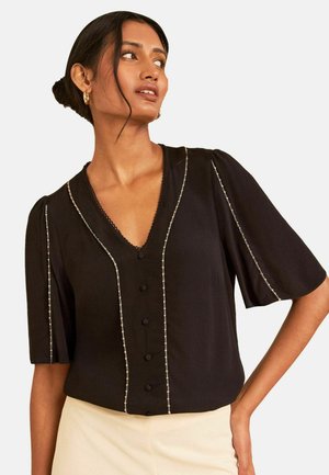 Love & Roses, BEADED TRIM V-NECK BLOUSE - Pluus - black