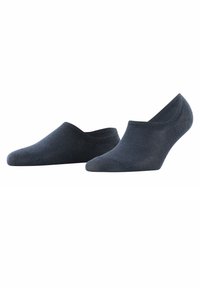 Donkergrijze, lage sokken gemaakt van een zacht, ademend materiaal met een gladde textuur en versterkte hak en teen voor duurzaamheid.