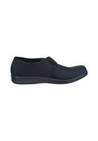 Black slip-on shoes with a soft textile upper and a smooth, rounded toe. Features a flexible sole and minimalist design, suitable for casual wear.