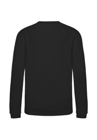 Czarna bluza z długim rękawem i okrągłym dekoltem, wykonana z miękkiego materiału, z ribbowymi mankietami i dołem, o gładkiej fakturze i bez grafik.