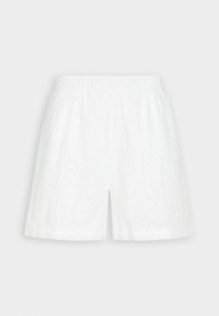 Shorts avec taille élastique blanche, au design texturé floral, fabriqués en tissu léger, dotés d'une coupe ample et d'une longueur au-dessus du genou.