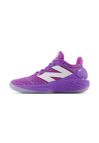 Scarpe sportive viola con una tomaia testurizzata caratterizzata da un motivo a spirale, dettagli bianchi e una suola ammortizzata. Lacci regolabili e colletto imbottito.