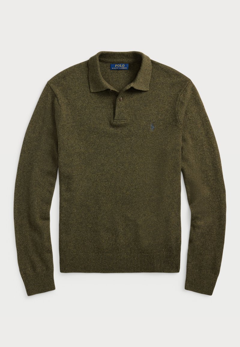 Polo Ralph Lauren WOOL-COTTON POLO-COLLAR SWEATER - Stickad tröja - cargo olive heather