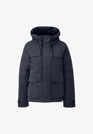 Tumesinine kapuutsiga jakk, millel on ees tõmblukk, kaks suurt eesmist taskut ja reguleeritavad nöörid. Omab pehmendatud isolatsiooni ja siledat tekstuuri.