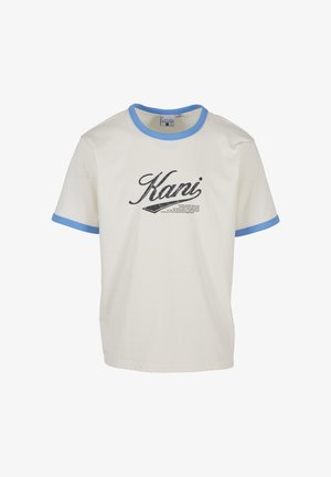 Karl Kani, CURSIVE VARSITY REGULAR RINGER T-SHIRT - T-shirt imprimé - offwhite/blue