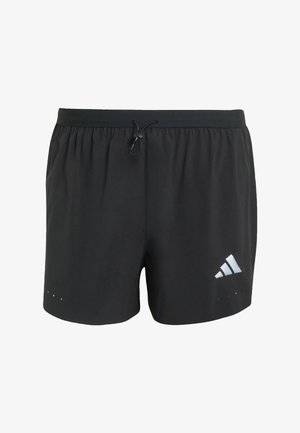Shorts de sport noirs avec taille élastique et cordon de serrage, ornés d'un logo Adidas blanc sur la jambe droite.