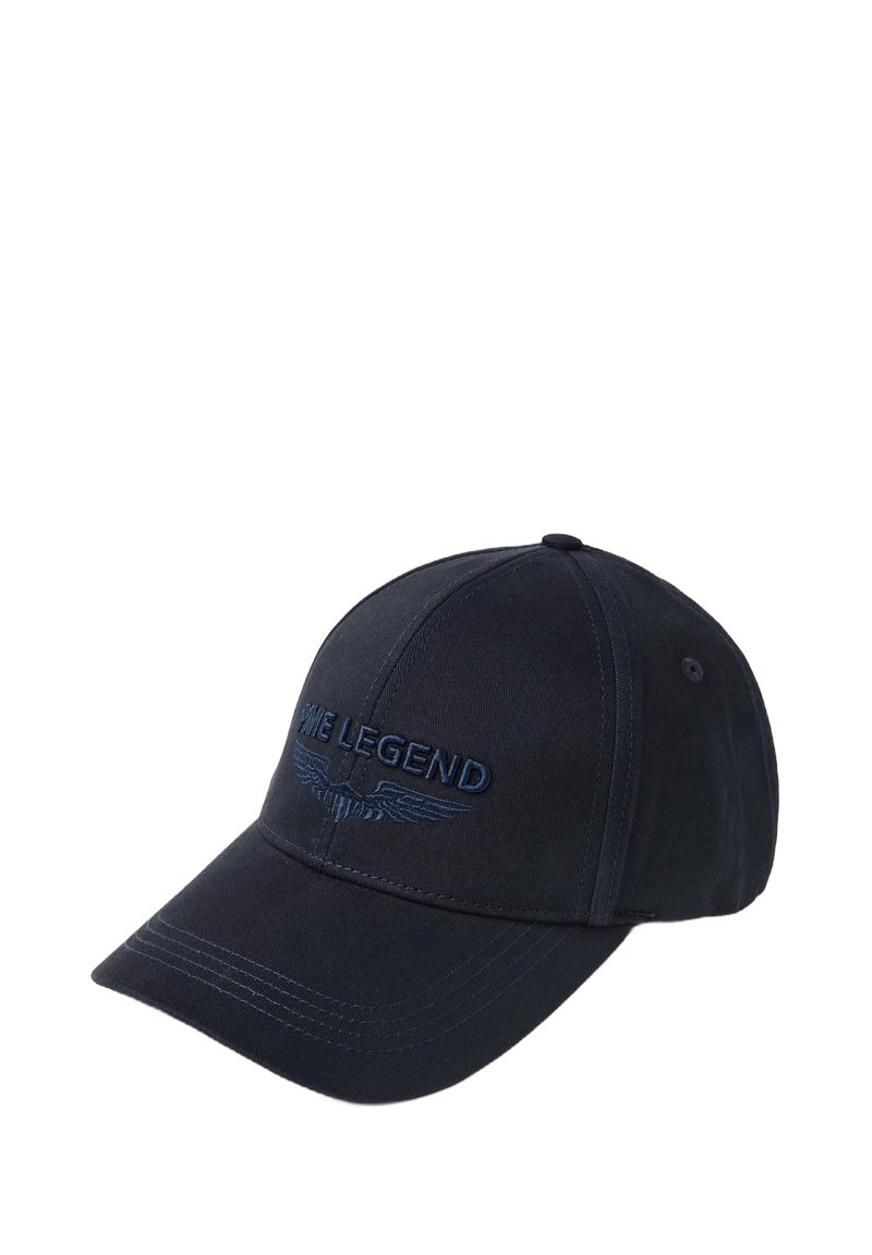 Casquette de baseball en coton bleu marine avec broderie "PRIME LEGEND" et design d'aile ; visière incurvée, construction à six panneaux et sangle réglable.