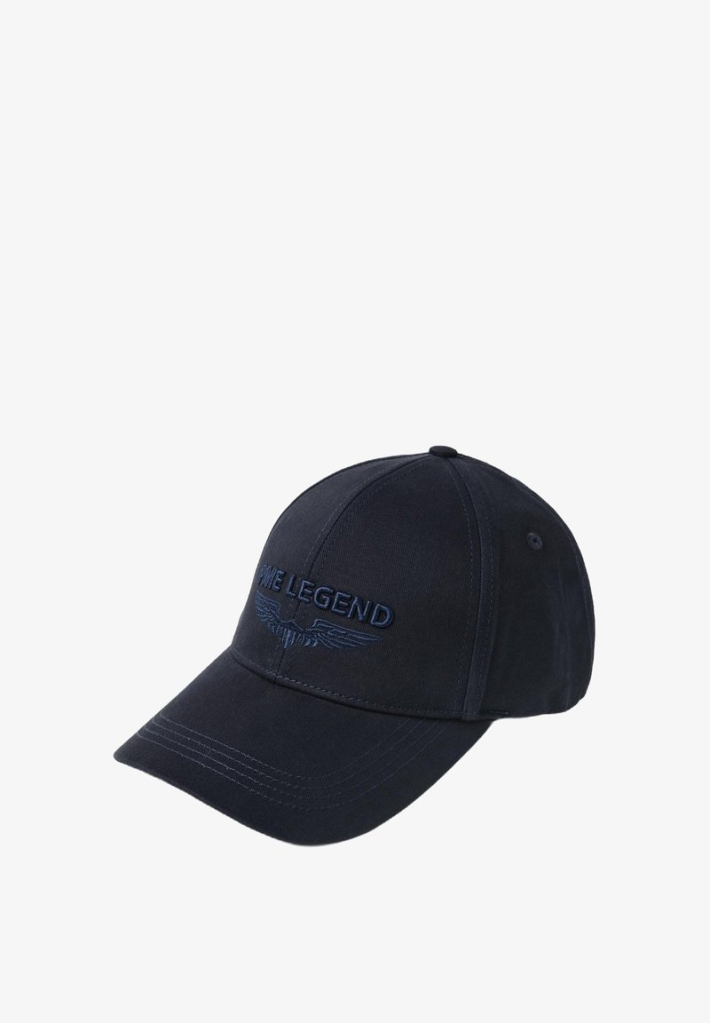 Casquette de baseball en coton bleu marine avec broderie "PRIME LEGEND" et design d'aile ; visière incurvée, construction à six panneaux et sangle réglable.