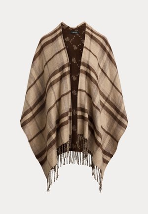 Lauren Ralph Lauren, PLAID & LOGO JACQUARD REVERSIBLE RUANA - Cape - taupe plaid