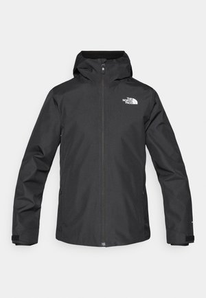 Czarna wodoodporna kurtka z zamkiem błyskawicznym i przymocowanym kapturem. Posiada elastyczne mankiety oraz logo na lewej górnej części klatki piersiowej.