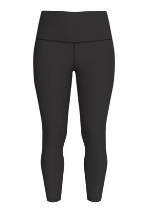 Sorte leggings med høj talje og fuld længde, flade syninger og en glat mat overflade, designet til træningstøj.