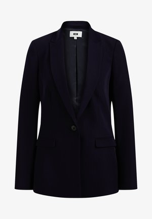 Sötétkék blézer sima anyagból, egy gombos záródással, bepattintható hajtókával és két elülső zsebbel. Belseje bélelt.