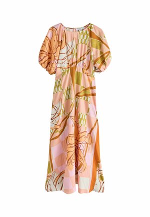 Next, TALL FIT - PRINT PUFF SLEEVE MIDI DRESS . - Hverdagskjole - orange floral print