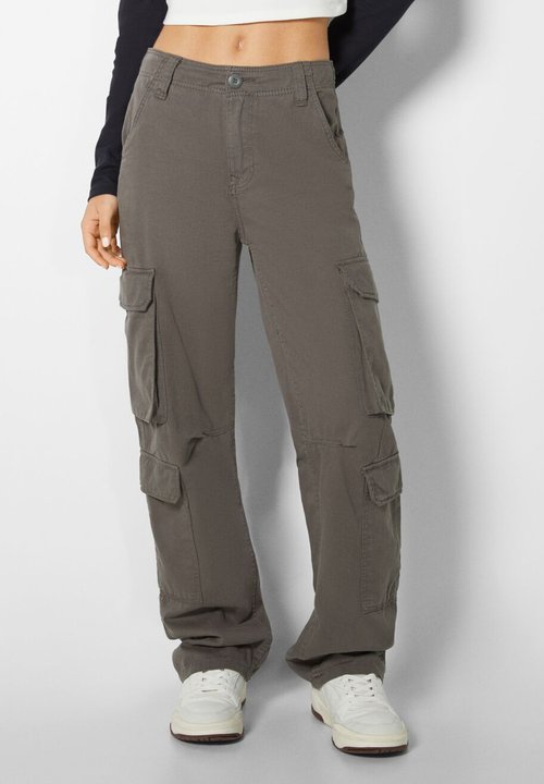 Bershka STRAIGHT FIT Cargohose mottled light grey/hellgraumeliert