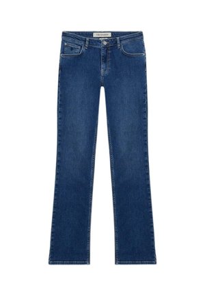 Dunkelblaue Straight-Leg-Jeans mit Fünf-Taschen-Design und Knopfverschluss von der Marke Trussardi.