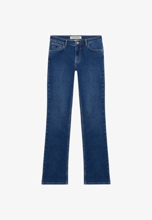 Dunkelblaue Straight-Leg-Jeans mit Fünf-Taschen-Design und Knopfverschluss von der Marke Trussardi.