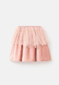 Roza žametna krila z nabrano tulle prevleko z zlatimi zvezdami in elastičnim pasom. Širjen dizajn s plastehnimi teksturami.