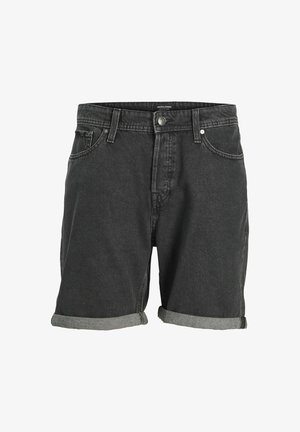 Juodos džinsinės šortai su sukritusiais kraštais, su priekiniais mygtukais, penkių kišenių dizainu ir subtilia tekstūra. Pagaminti iš patvarios medvilnės medžiagos.