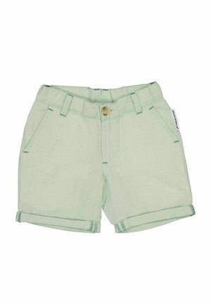 Lysegrønne bomulds-toddler-shorts med bæltestropper, knaplukning, sidelommer og opsmøgede kanter.